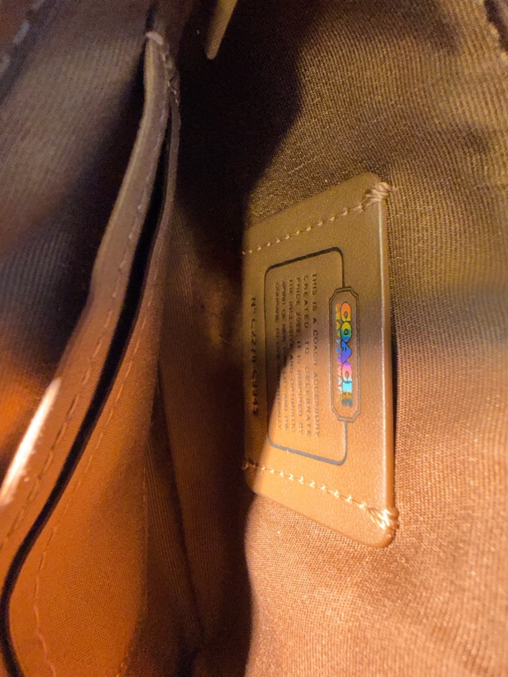 Coach Brown Interior Leather Wristlet with Rainbow Logo Accent - Picture 3 of 3